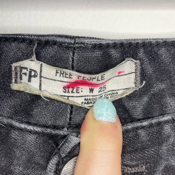 Free People Black Distressed Skinny Jeans with Split Hem - Picture 5 of 9